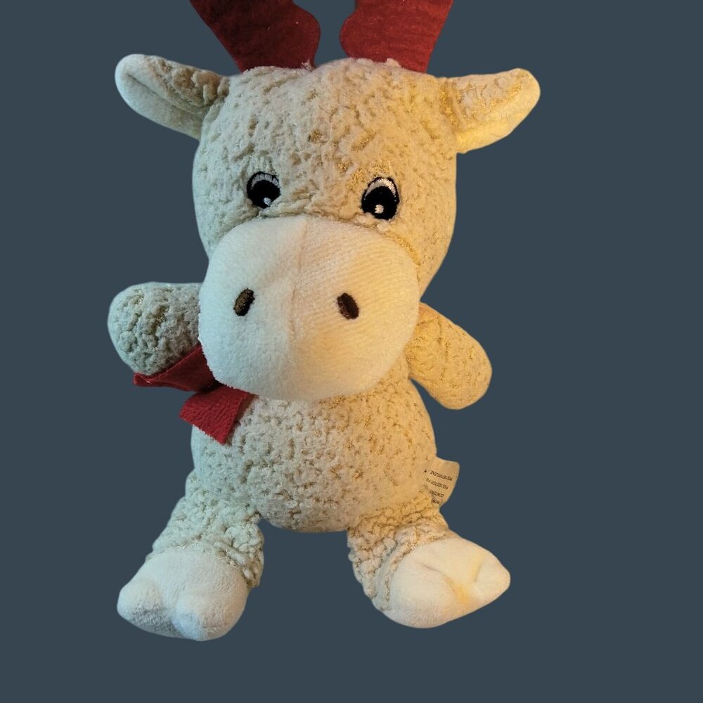 Christmas Moose Reindeer Plush Toy Red Felt Scarf Antlers fleece Lovey